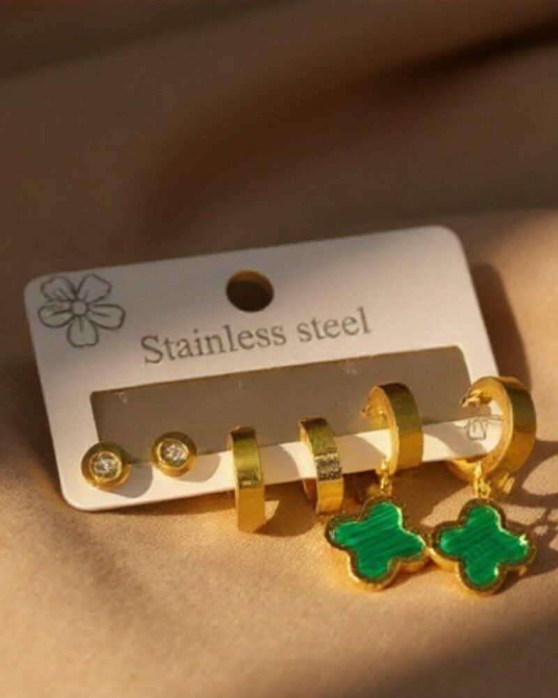 Clover charm🍀 | 3in1 | Stylish Clover earrings set - Image 3