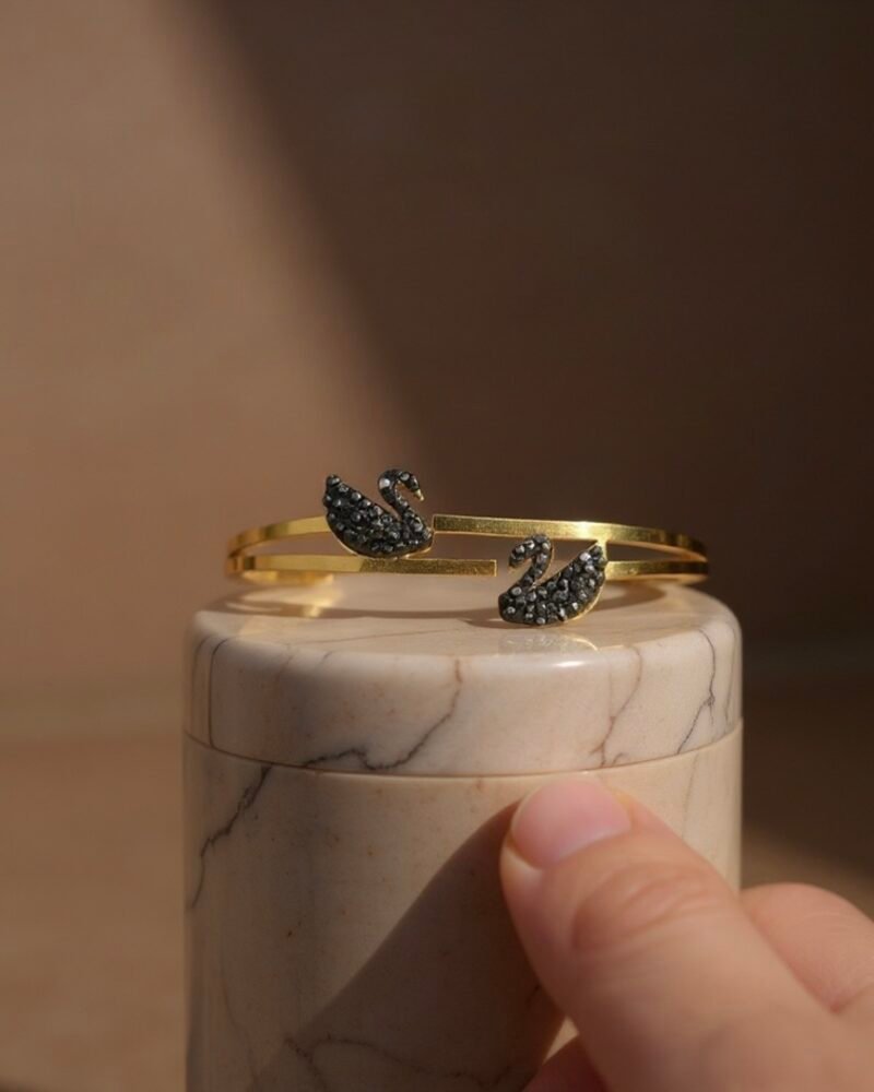 Black Swan 🦢 |Elegant Golden  Bangle set with Swan - Image 4