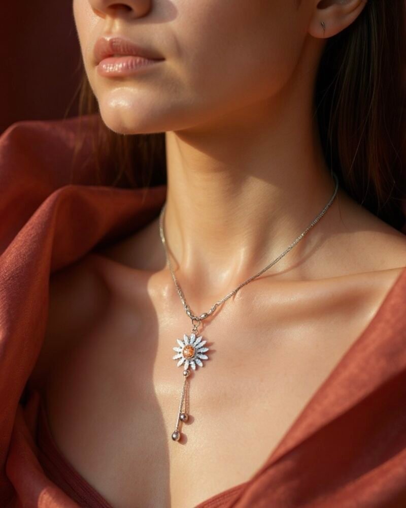 Velora | Beautiful Silver Pendant with flower and Small stone - Image 2